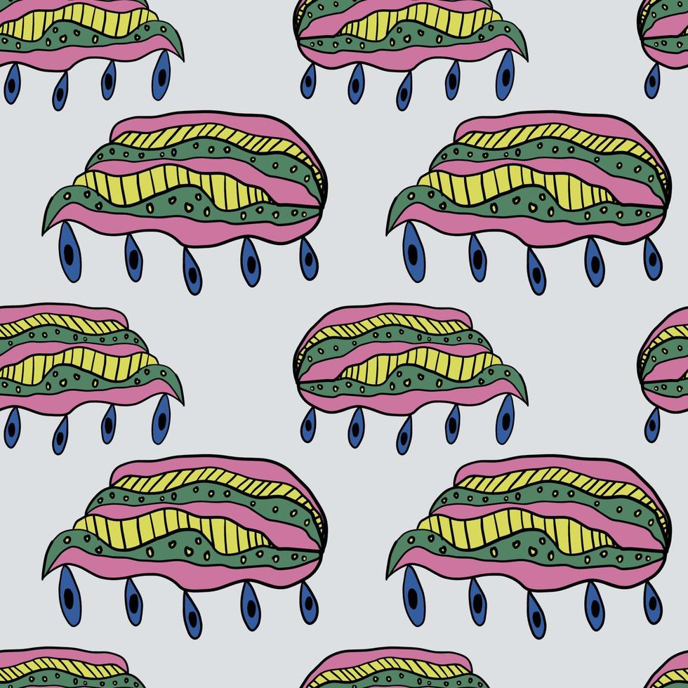 Cute abstract doodle artistic cloud sketch seamless pattern. Background with crazy messy doodle art with different shapes, curls vector