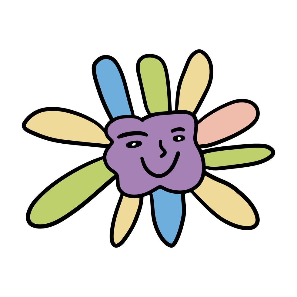 Groovy Smiling Flower Hippie. Positive 70s retro smiling daisy vector