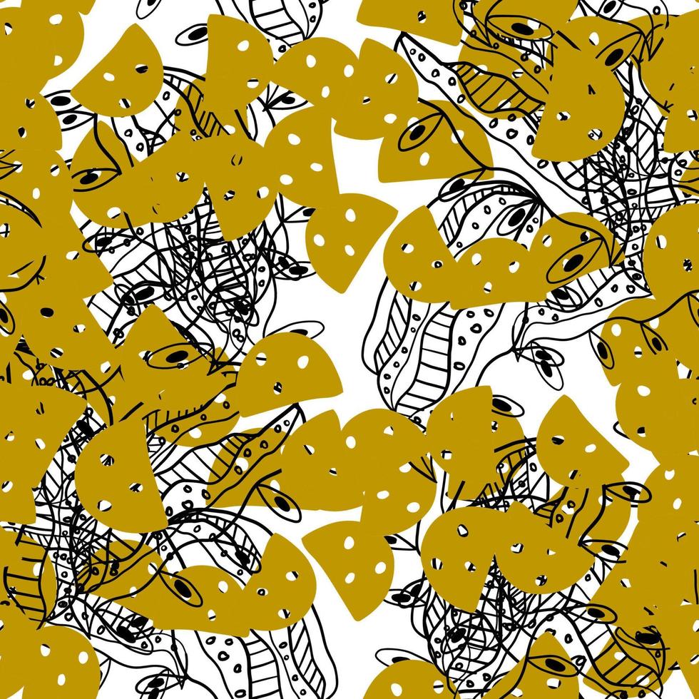 Cute abstract doodle artistic sketch seamless pattern. Background with crazy messy doodle art with different shapes, curls vector