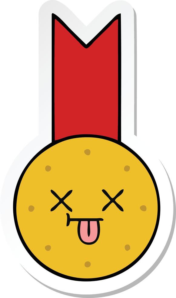 sticker of a cute cartoon gold medal vector