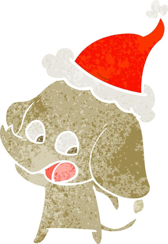 cute retro cartoon of a elephant wearing santa hat vector