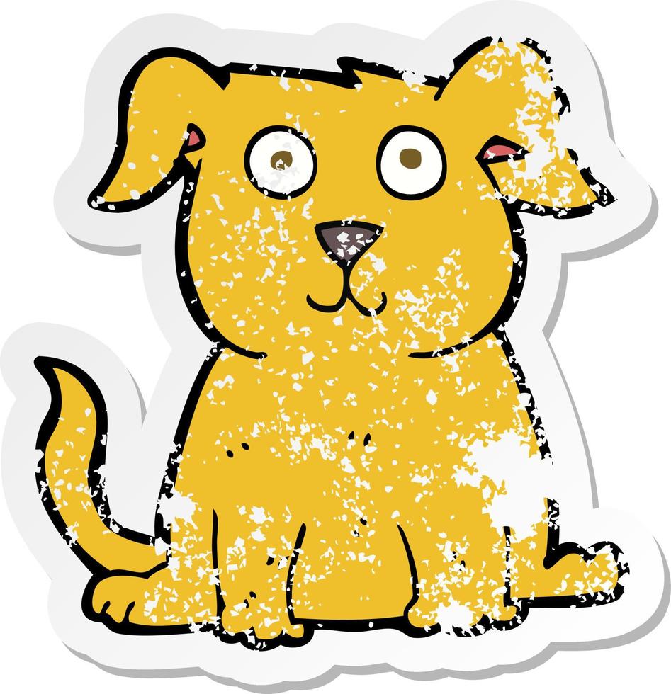 retro distressed sticker of a cartoon happy dog vector