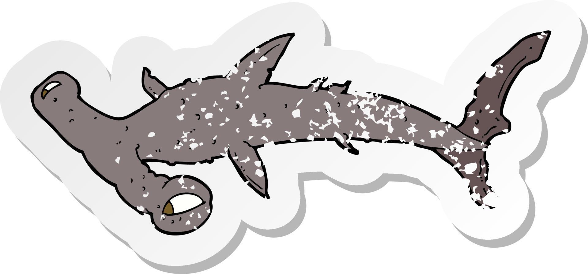 retro distressed sticker of a cartoon hammerhead shark vector