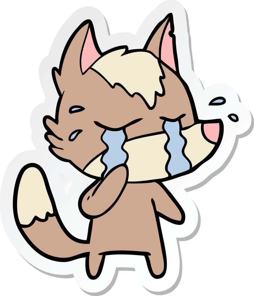 sticker of a cartoon crying wolf vector