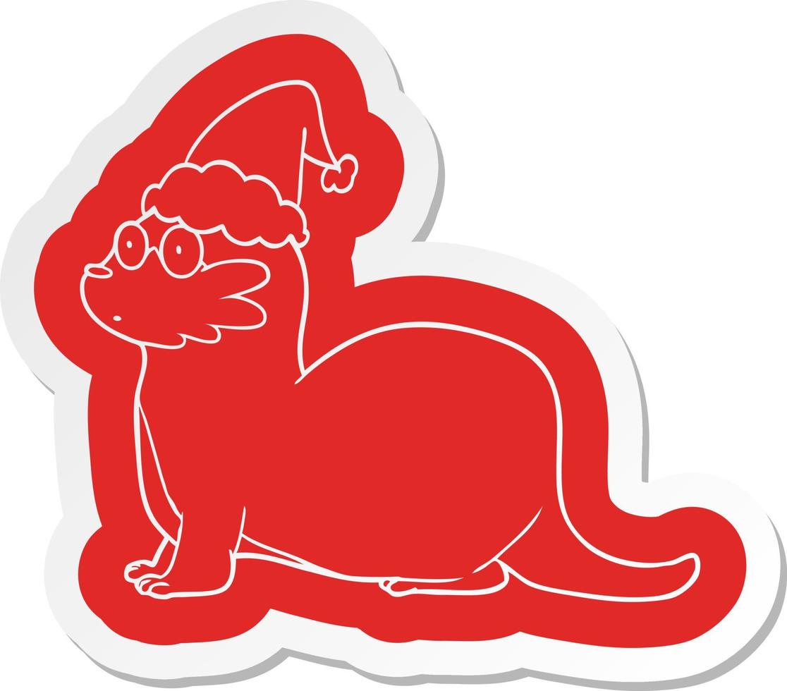 cartoon  sticker of a otter wearing santa hat vector