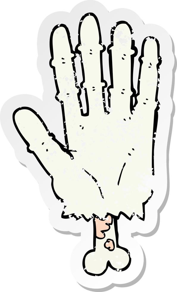 distressed sticker of a cartoon zombie hand vector