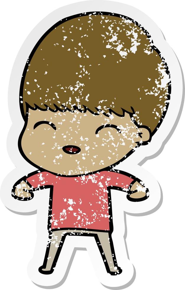 distressed sticker of a happy cartoon boy vector