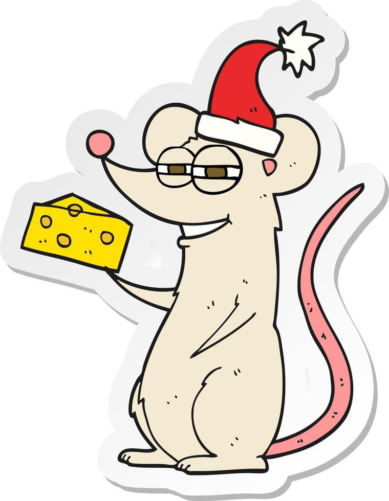 sticker of a cartoon christmas mouse vector