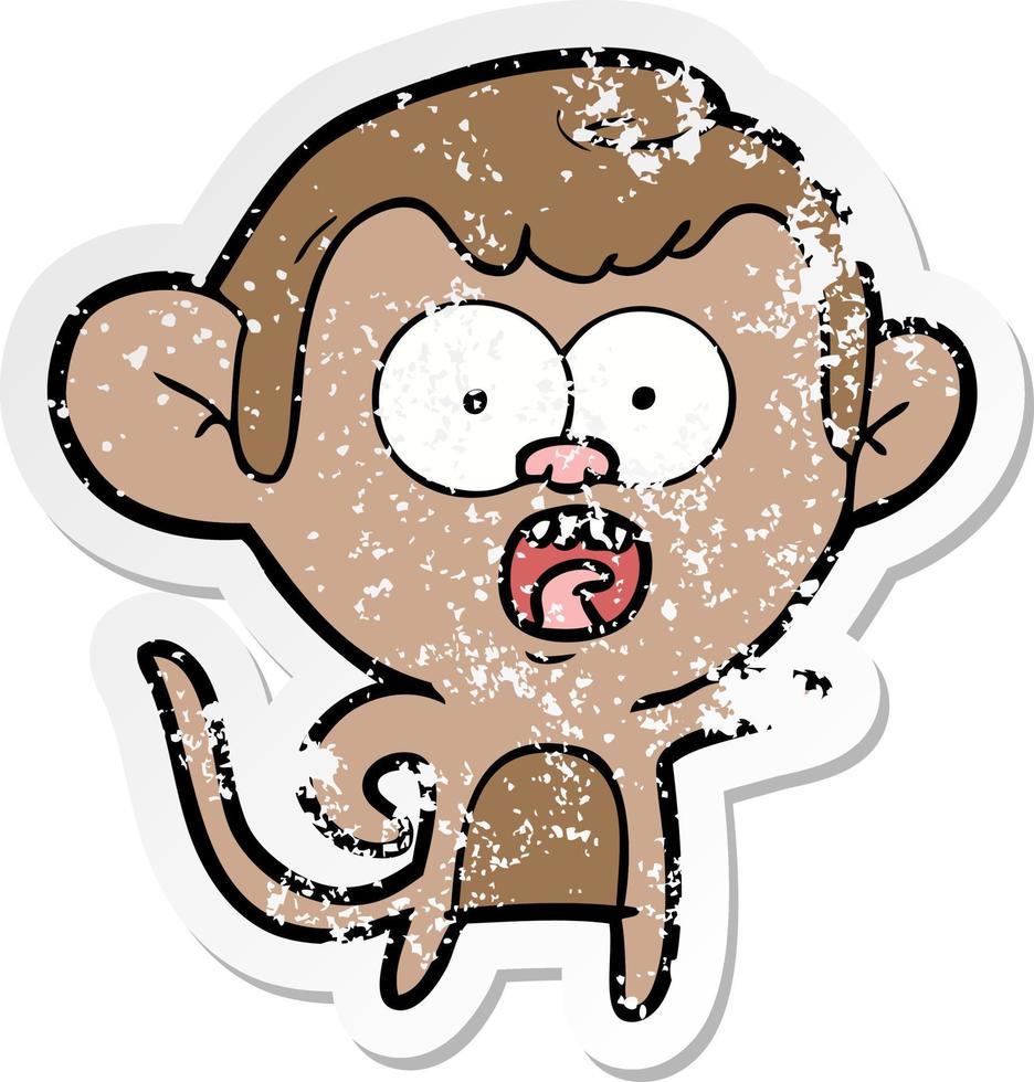 distressed sticker of a cartoon shocked monkey vector