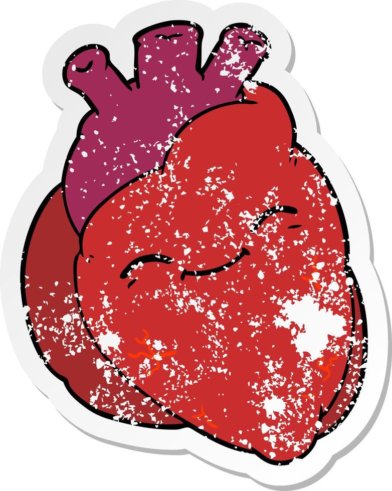 distressed sticker of a cartoon happy heart vector