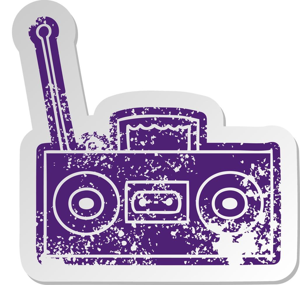distressed old sticker of a retro cassette player vector