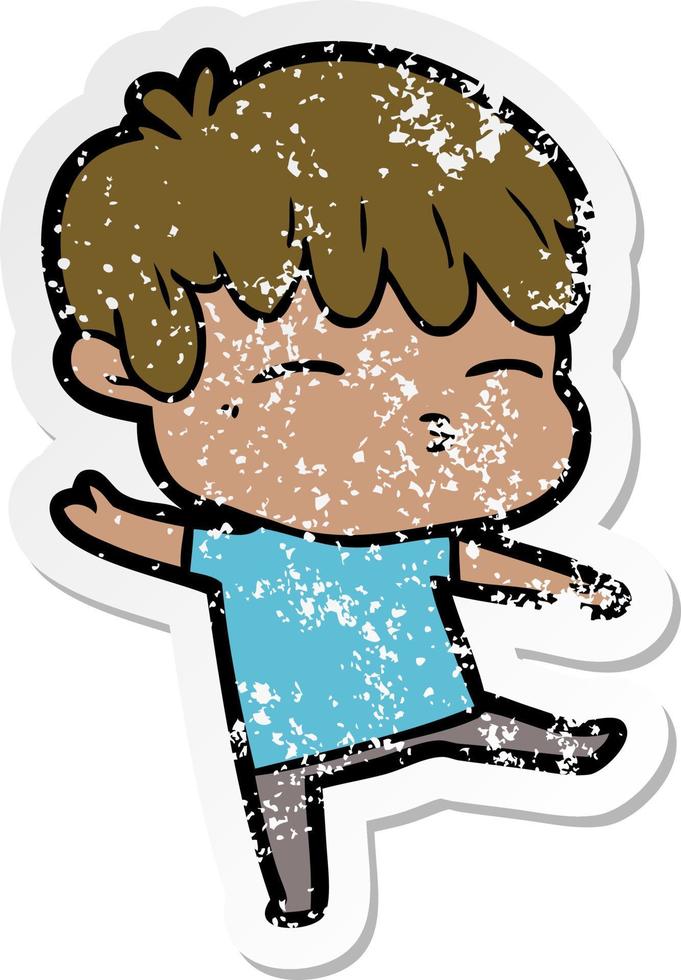 distressed sticker of a cartoon curious boy vector