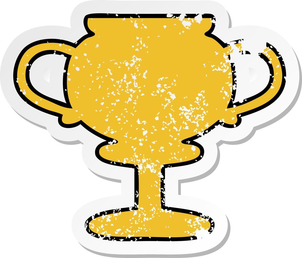 distressed sticker of a cute cartoon gold trophy vector