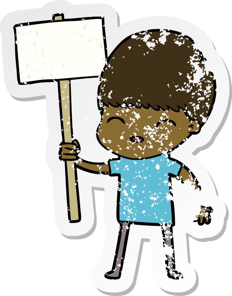 distressed sticker of a happy cartoon boy vector