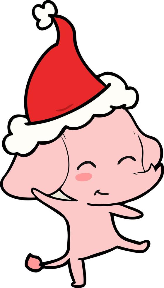 cute line drawing of a elephant dancing wearing santa hat vector