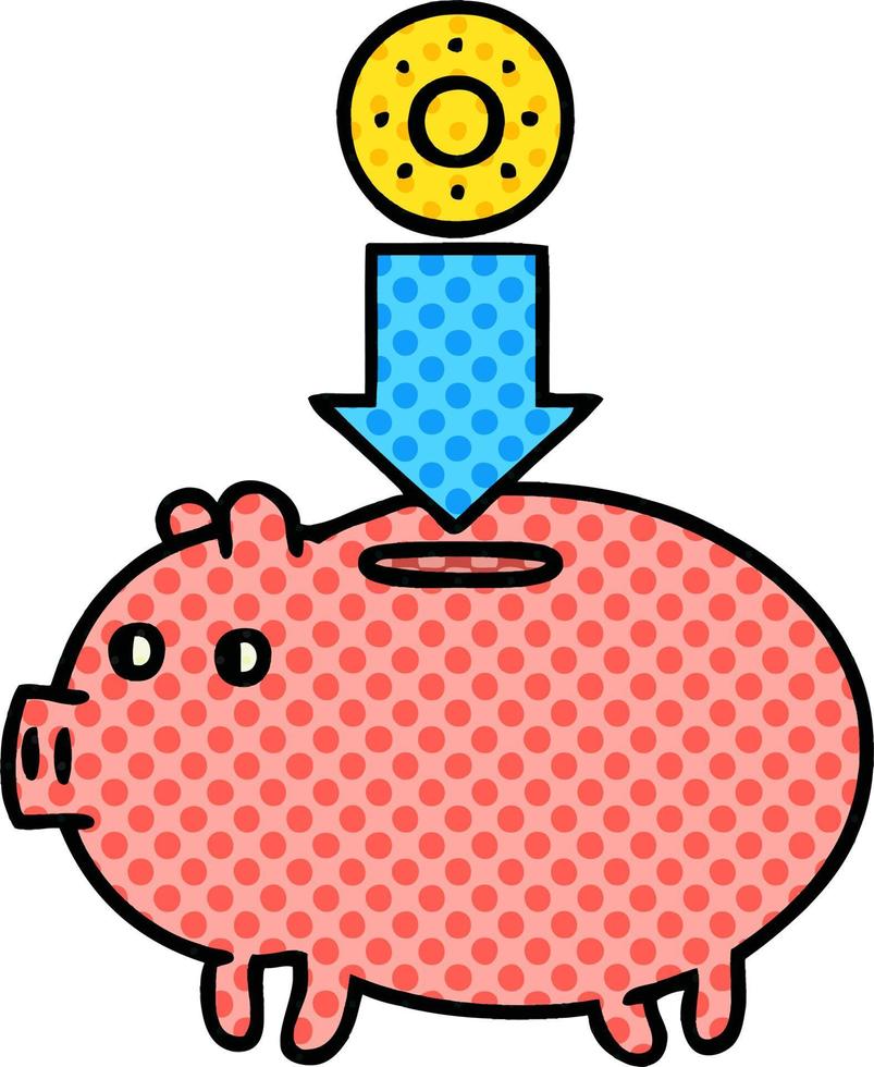 comic book style cartoon piggy bank vector