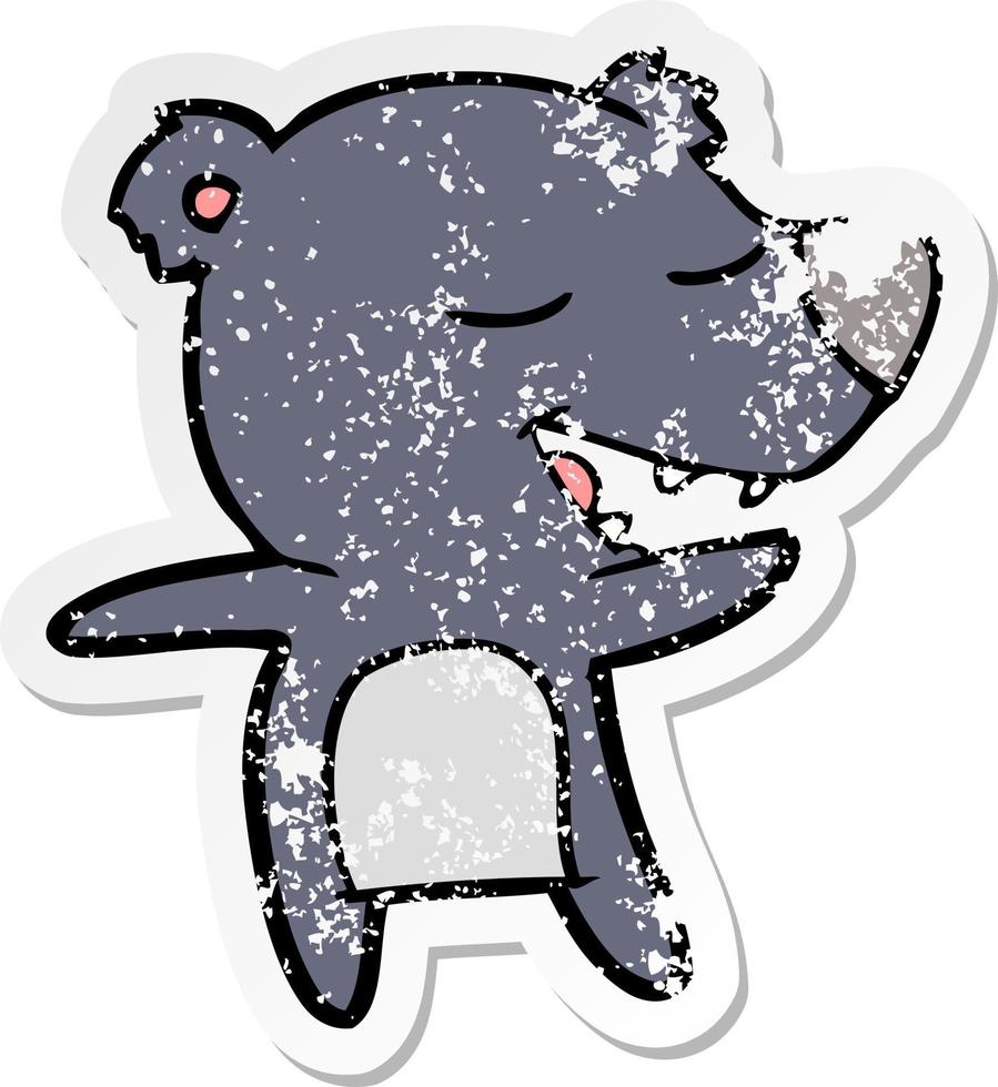 distressed sticker of a cartoon bear vector