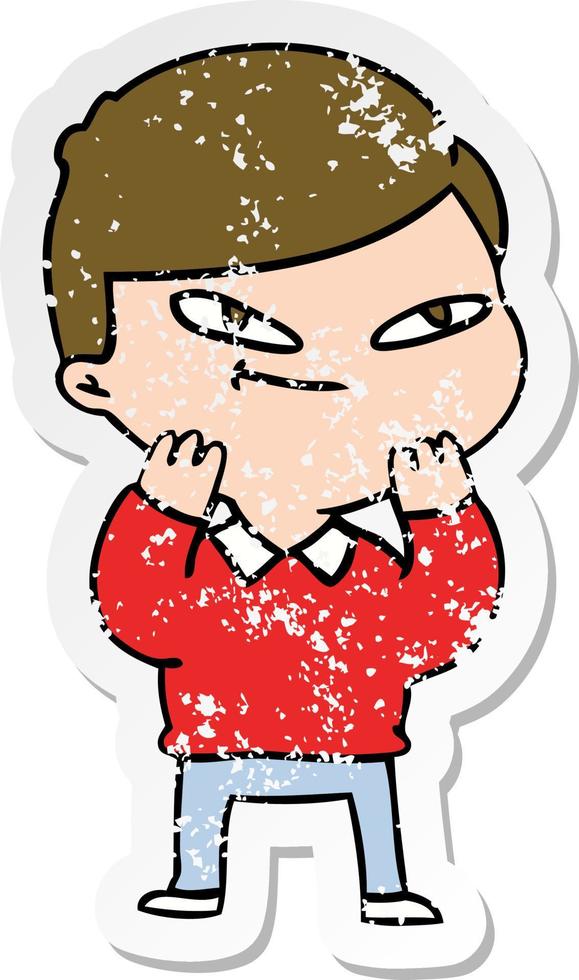 distressed sticker of a cartoon boy vector