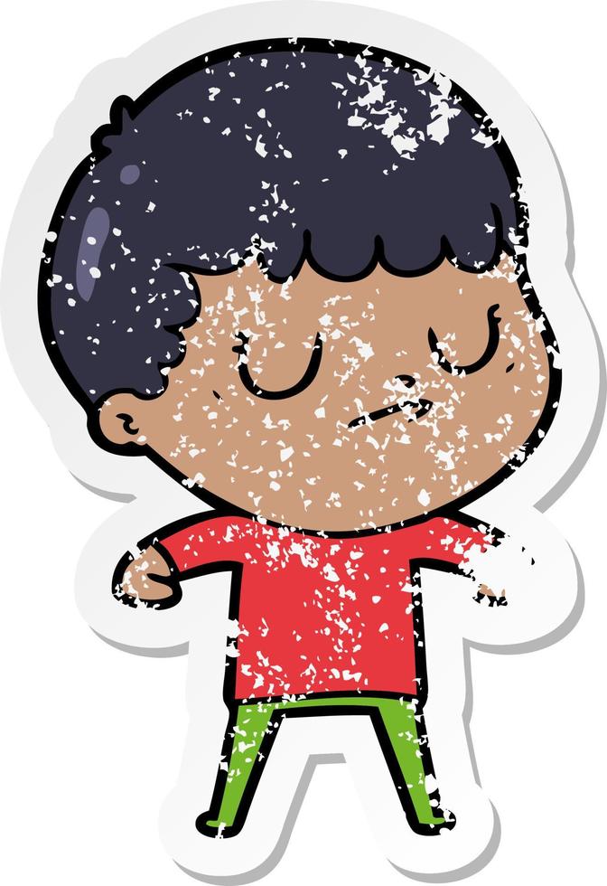 distressed sticker of a cartoon grumpy boy vector