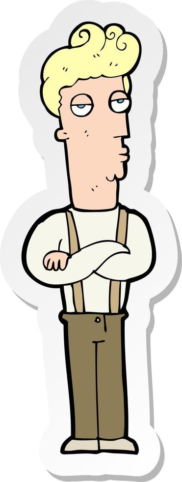 sticker of a cartoon unimpressed man vector