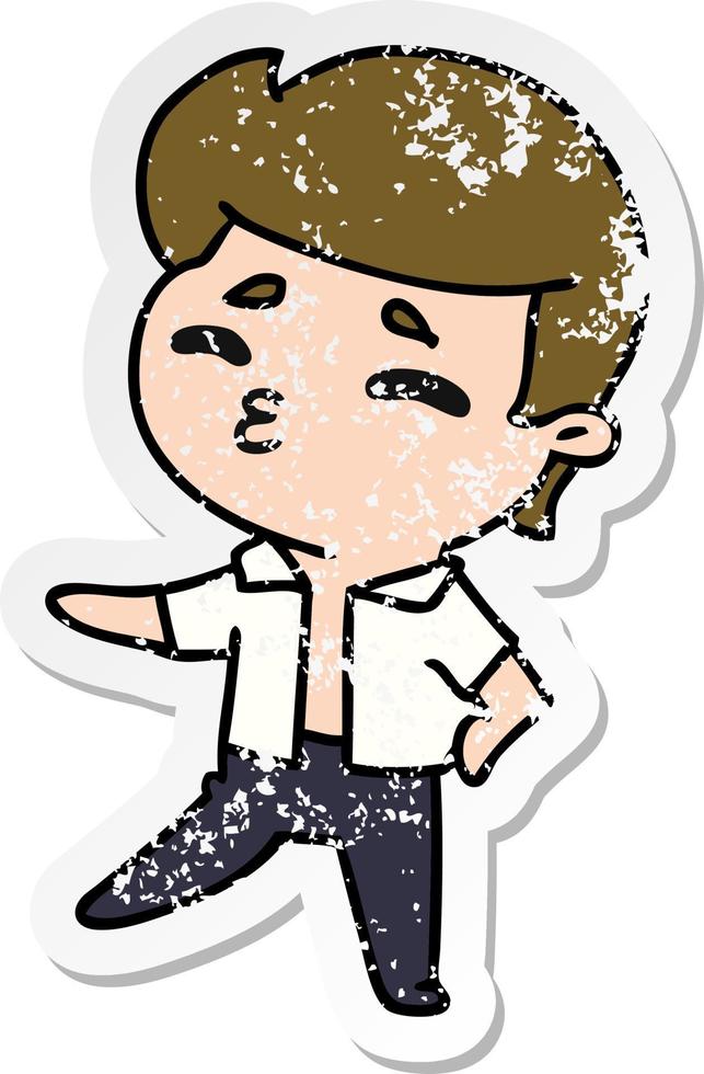 distressed sticker cartoon kawaii 1950 cute boy vector