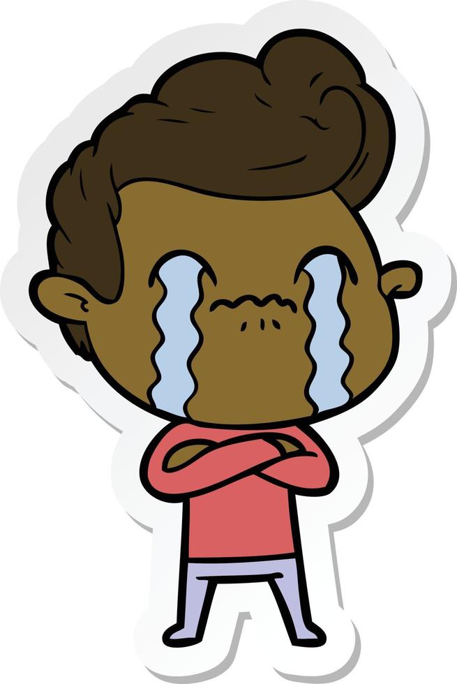 sticker of a cartoon man crying vector