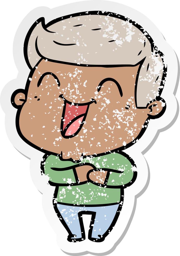 distressed sticker of a cartoon man laughing vector