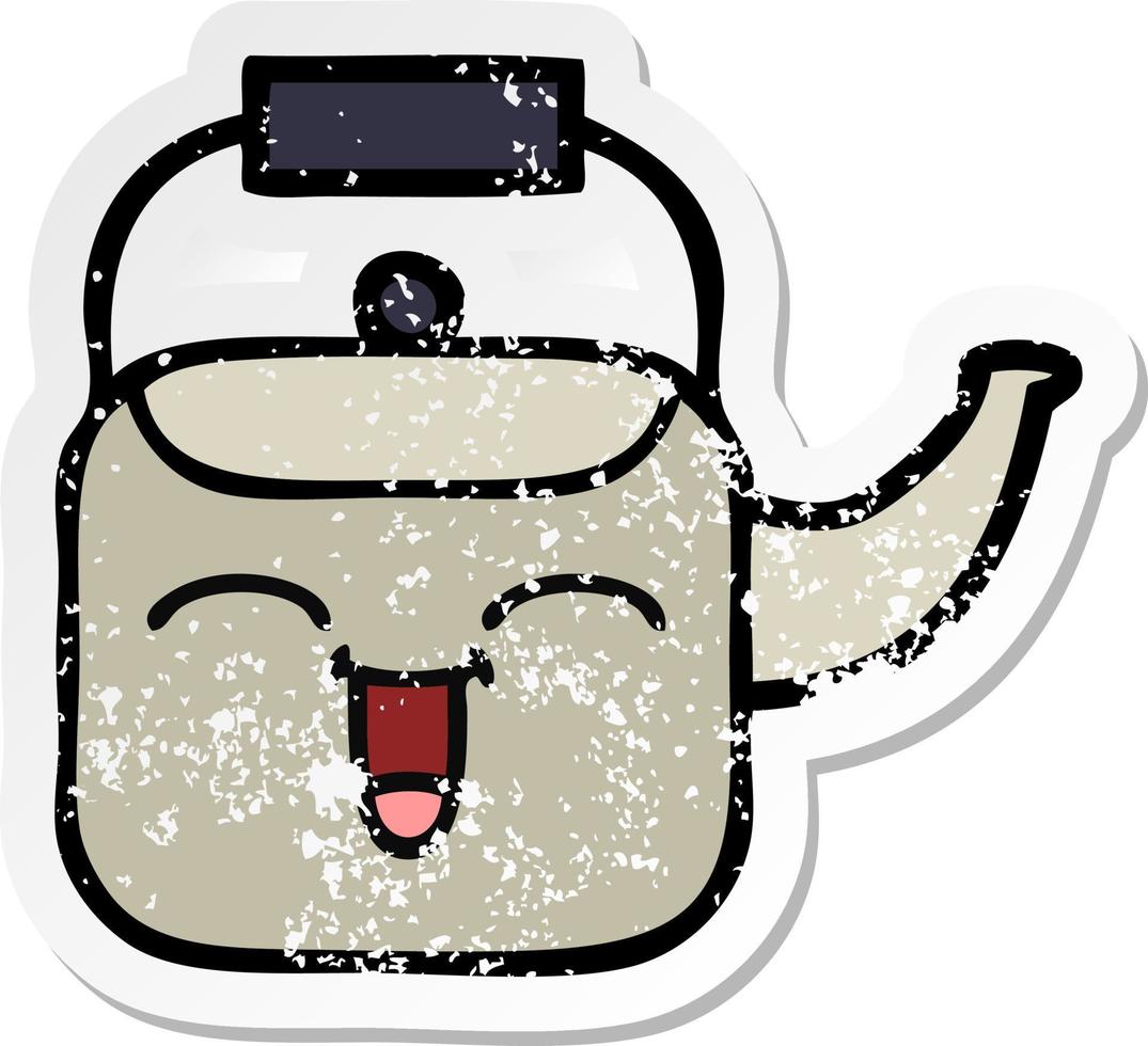 distressed sticker of a cute cartoon kettle vector