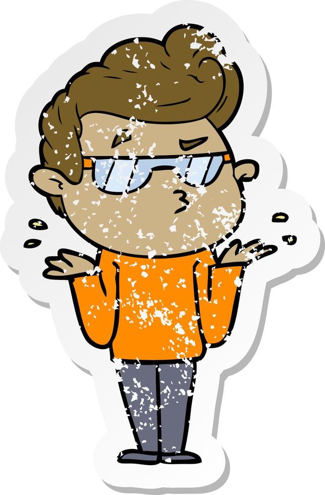 distressed sticker of a cartoon cool guy vector