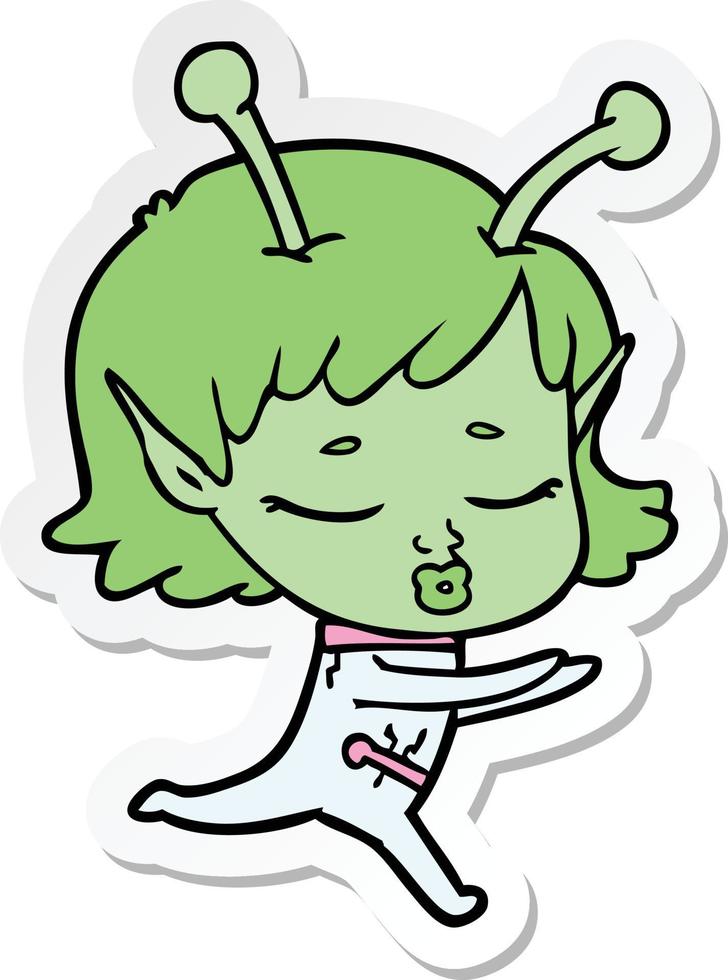 sticker of a cartoon alien girl vector