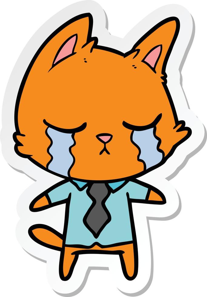 sticker of a crying cartoon office worker cat vector