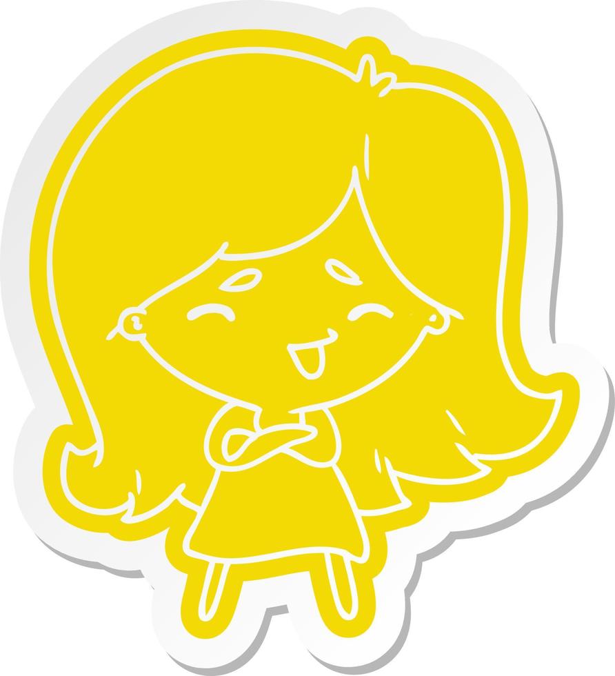 cartoon sticker of a cute kawaii girl vector