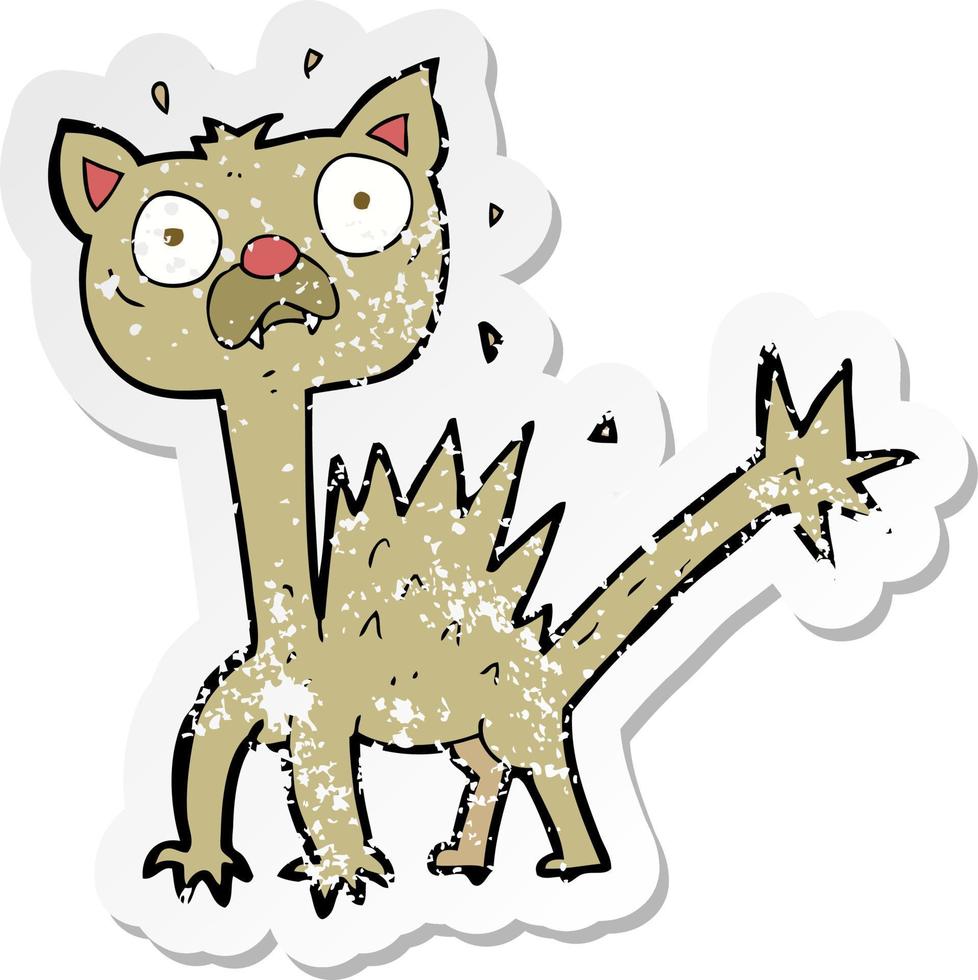 retro distressed sticker of a cartoon scared cat vector