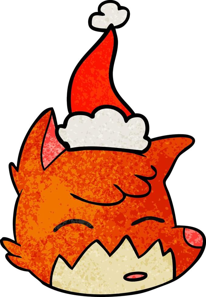 textured cartoon of a fox face wearing santa hat vector