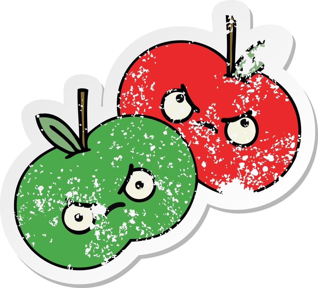 distressed sticker of a cute cartoon apples vector