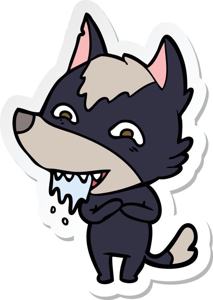 sticker of a cartoon hungry wolf vector