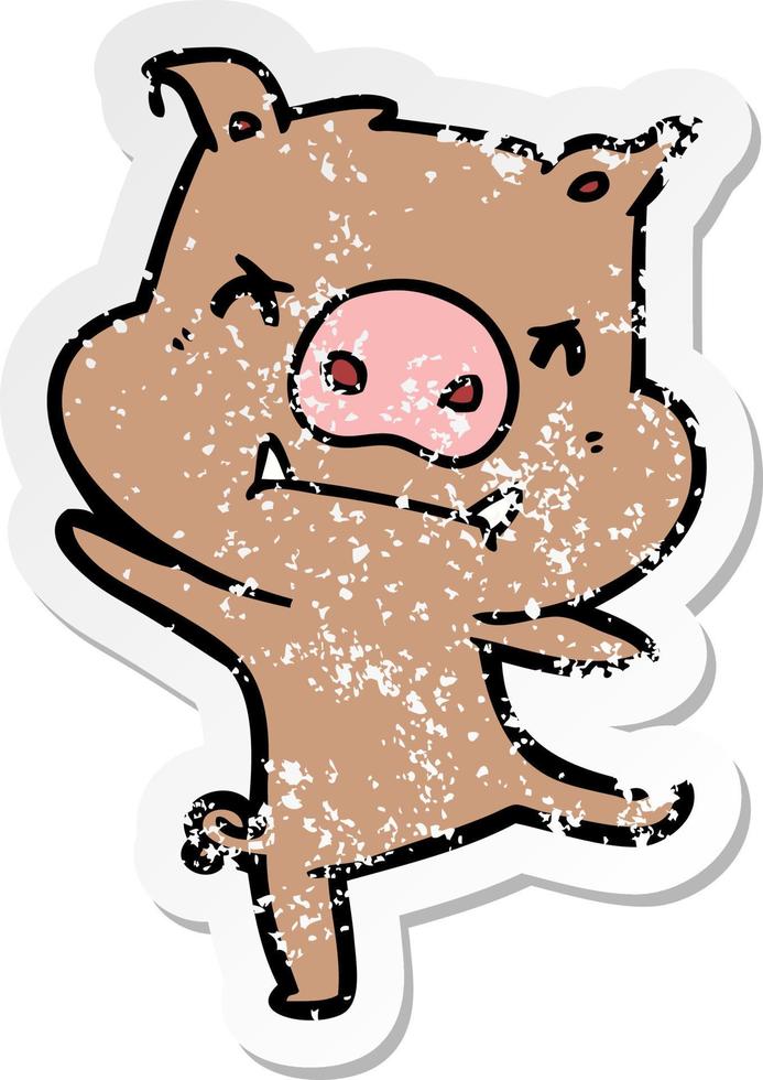 distressed sticker of a angry cartoon pig vector