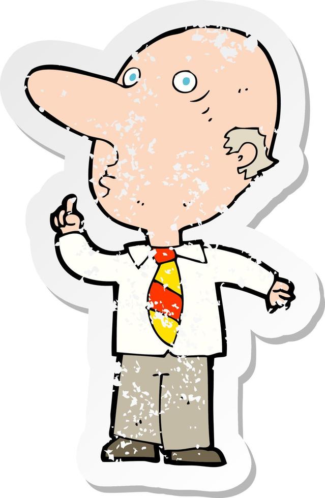 retro distressed sticker of a cartoon bald man asking question vector