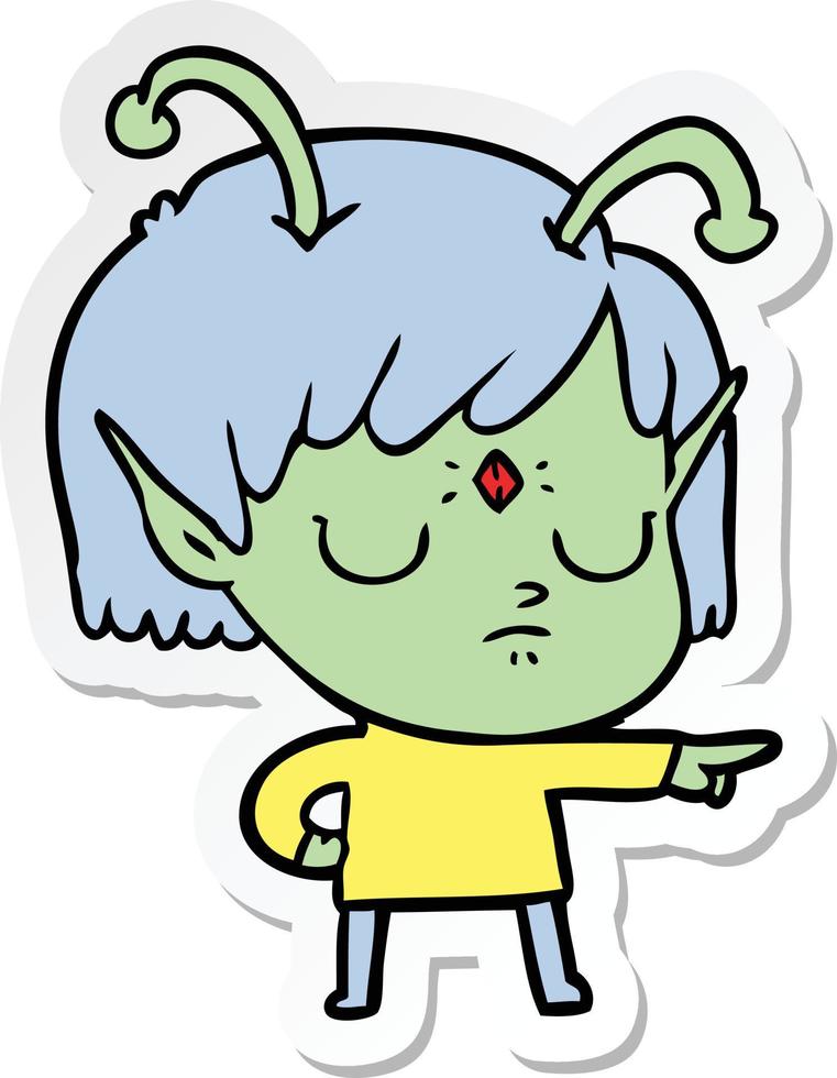 sticker of a cartoon alien girl vector