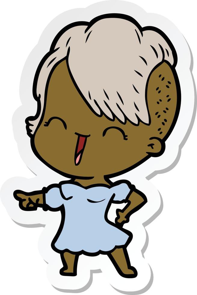 sticker of a happy cartoon hipster girl vector