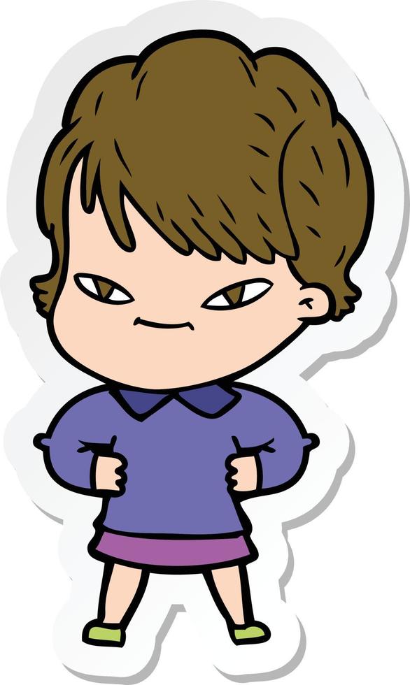 sticker of a cartoon happy woman vector