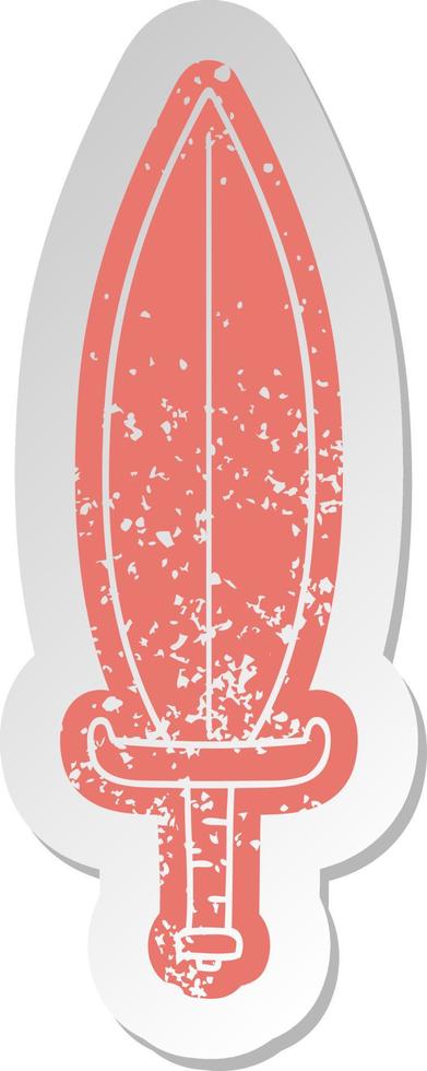 distressed old sticker of a magic leaf knife vector