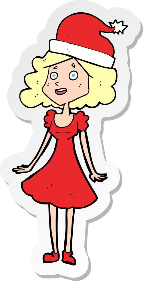 sticker of a cartoon woman dressed for christmas vector