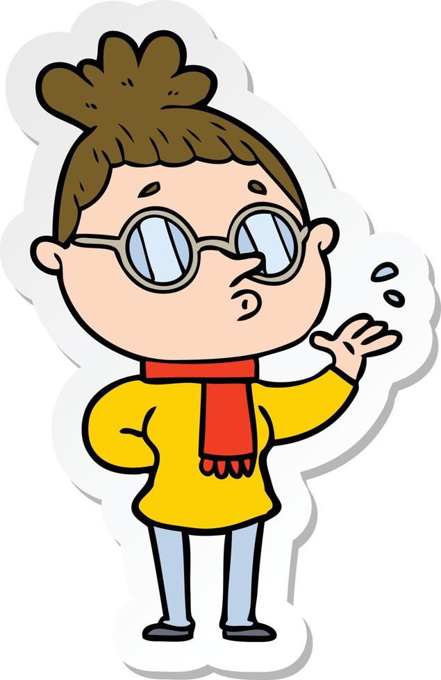 sticker of a cartoon woman wearing glasses vector