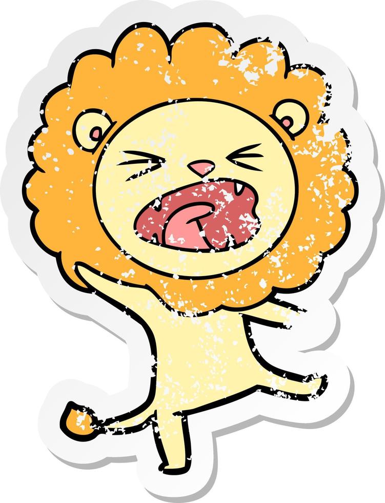 distressed sticker of a cartoon lion vector