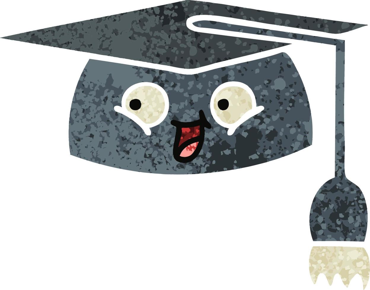 retro illustration style cartoon graduation hat vector