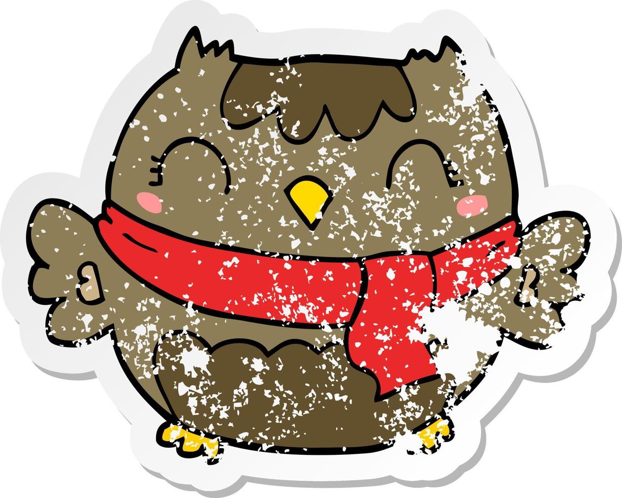 distressed sticker of a cute cartoon owl vector