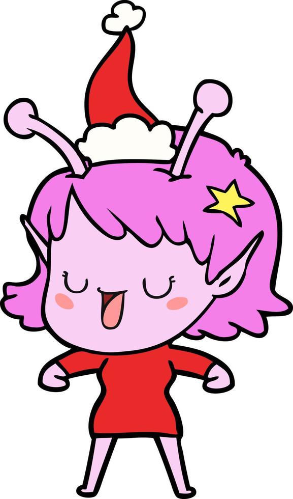 dibujo de una chica alienígena feliz con un sombrero de santa vector