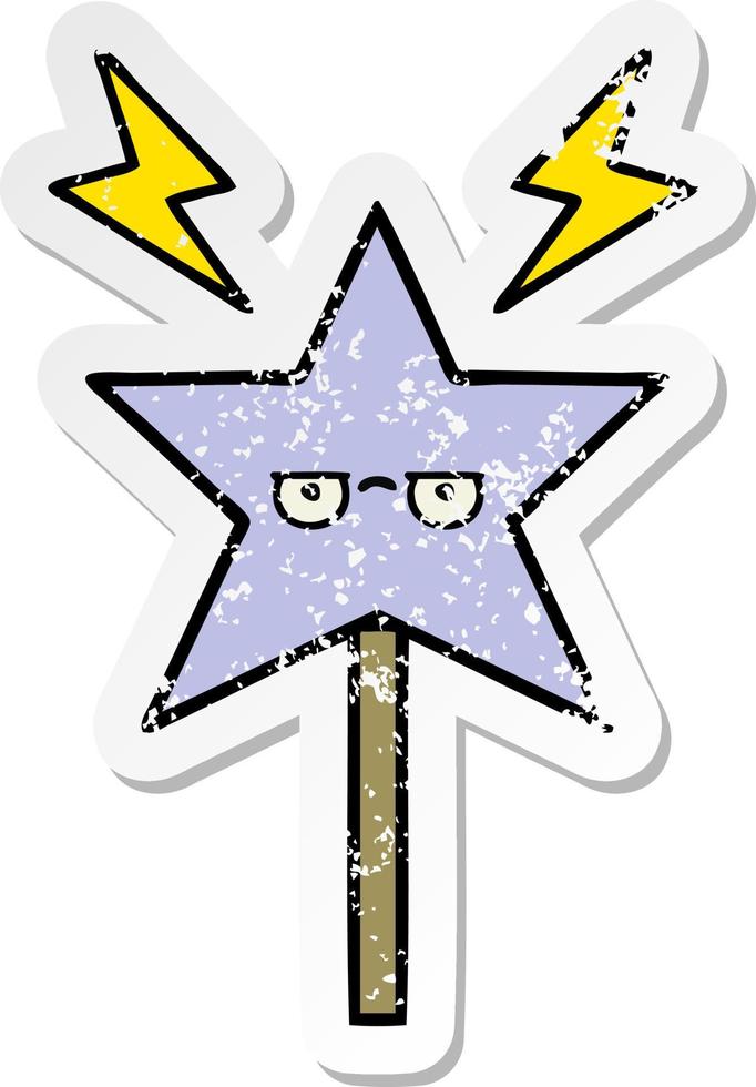 distressed sticker of a cute cartoon magic wand vector