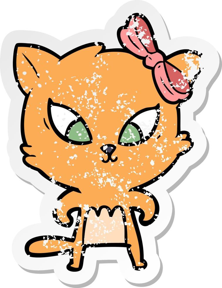 distressed sticker of a cartoon cat vector